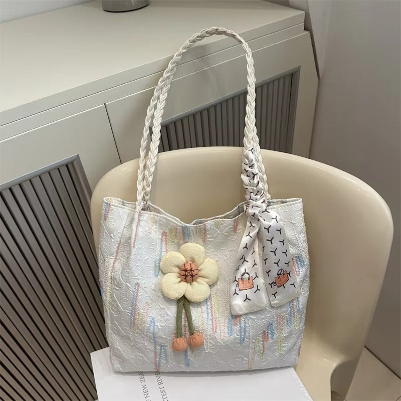 Elegant Flower Charm Shoulder Tote Bag – Stylish Women’s Handbag